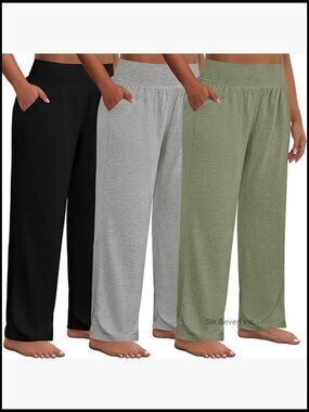 3 Pack Plus Size Wide Leg Yoga Pants High Waist Sweatpants Palazzo Lounge